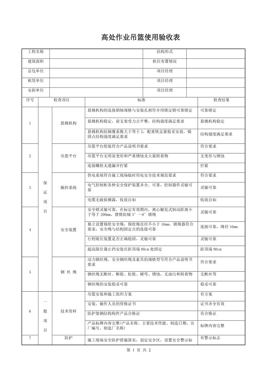 作业吊篮验收表_第1页