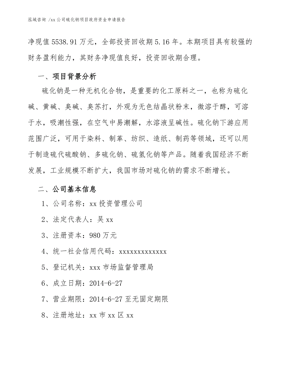 xx公司硫化钠项目政府资金申请报告（模板）_第3页