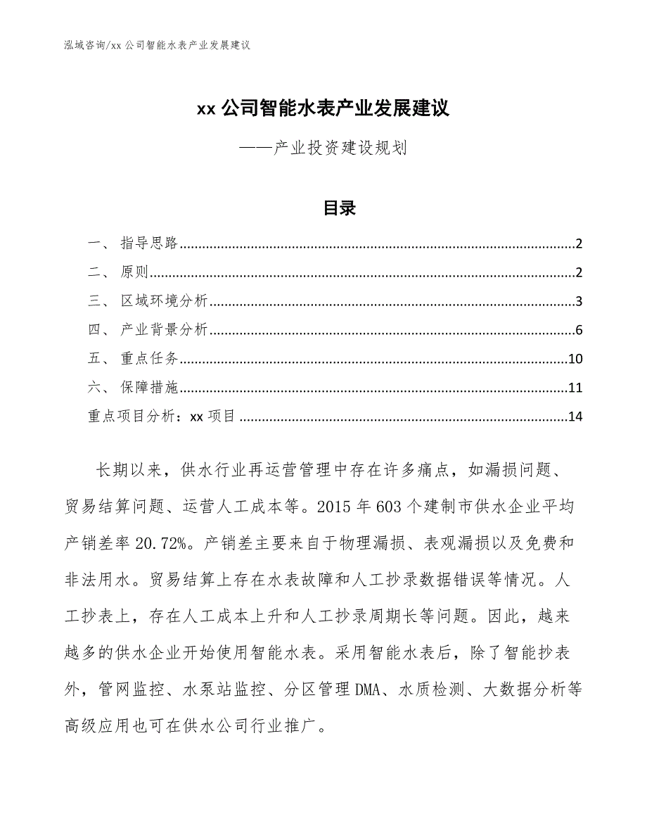 xx公司智能水表产业发展建议（十四五）_第1页