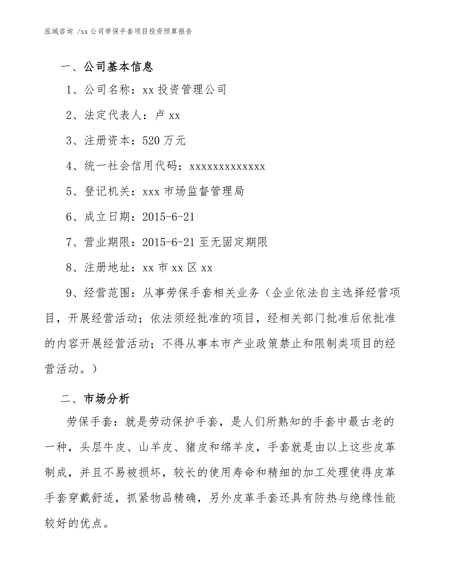 xx公司劳保手套项目投资预算报告（模板参考）_第4页