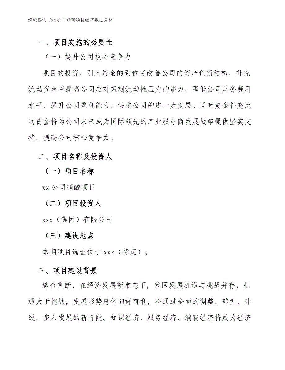 xx公司硝酸项目经济数据分析（范文模板）_第3页