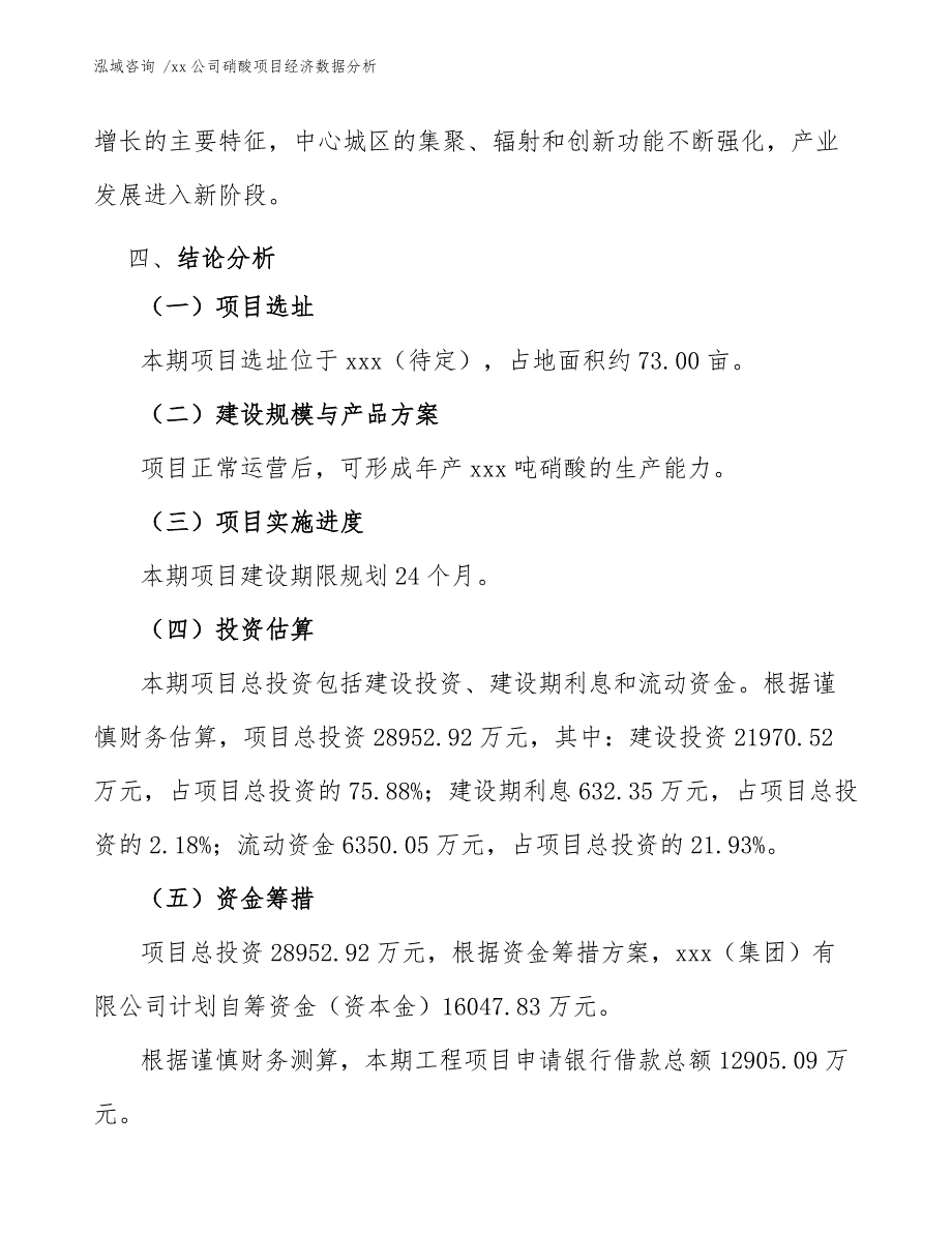 xx公司硝酸项目经济数据分析（范文模板）_第4页