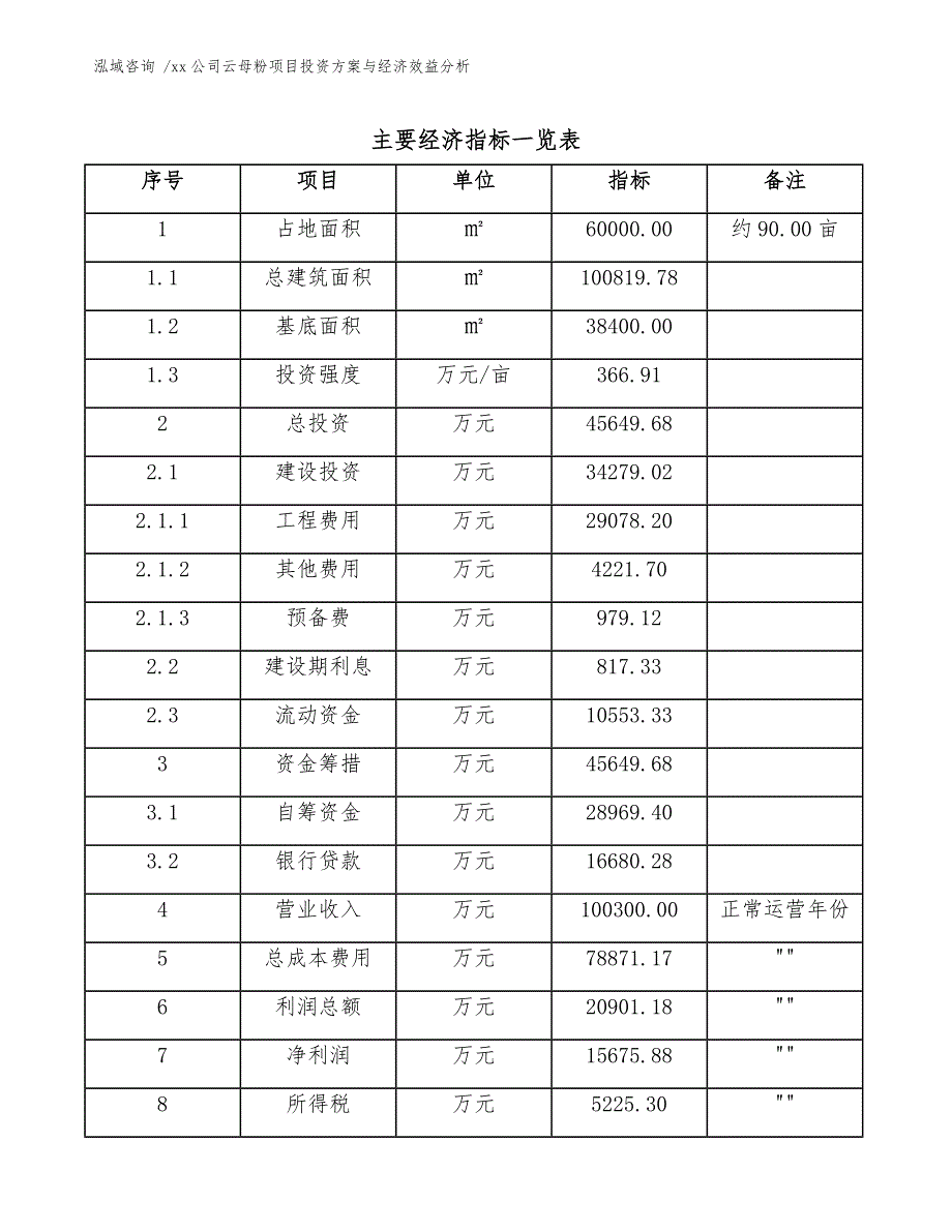 xx公司云母粉项目投资方案与经济效益分析（范文）_第4页