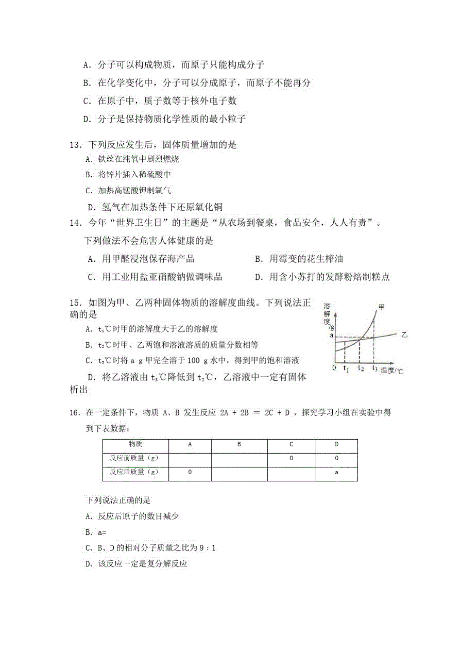 潍坊中考化学试题A与答案_第4页