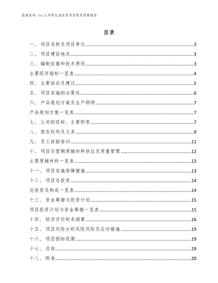 xx公司再生活性炭项目投资预算报告（模板范文）_第1页