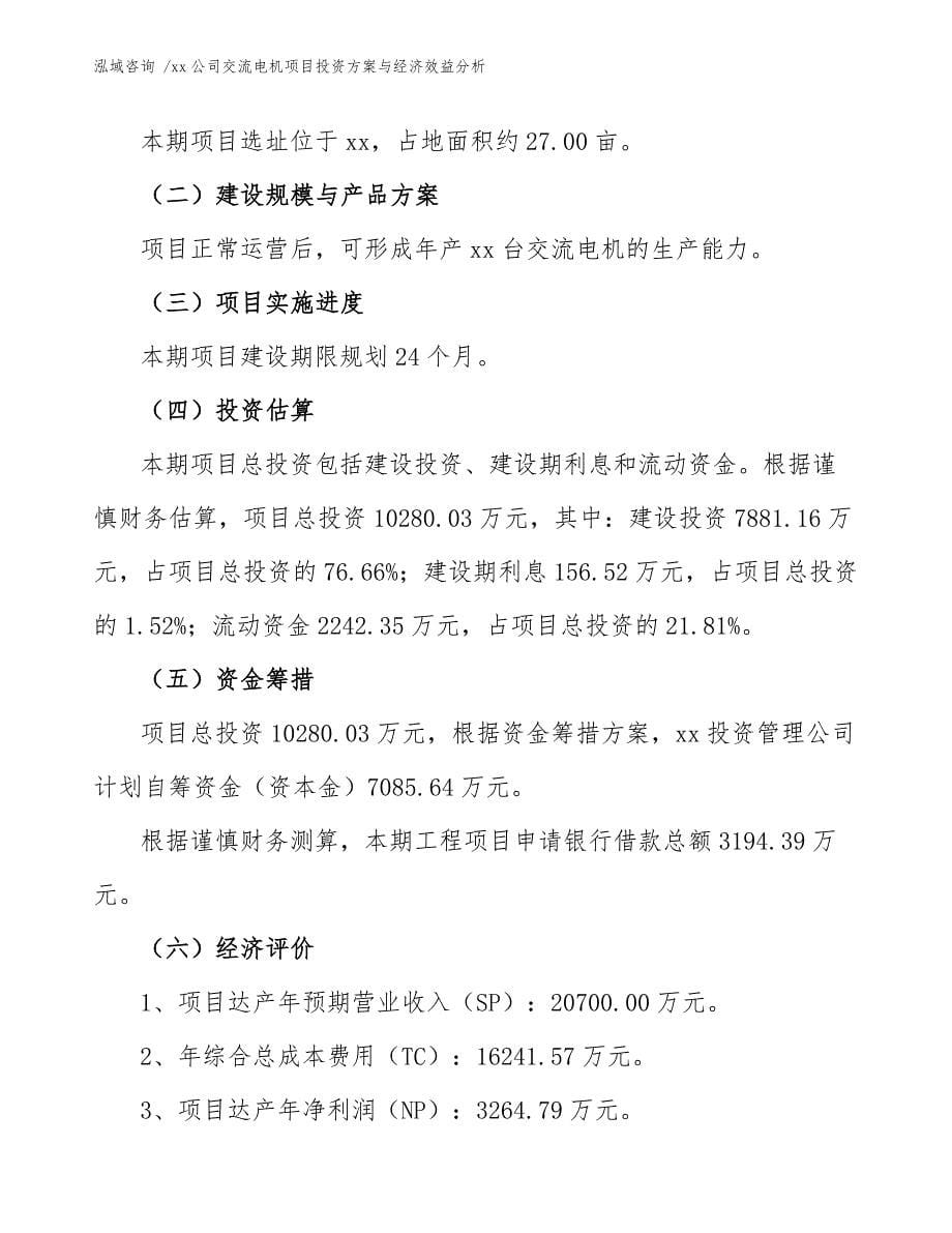 xx公司交流电机项目投资方案与经济效益分析（模板）_第5页