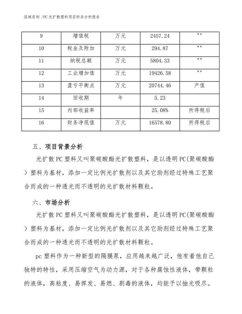 PC光扩散塑料项目财务分析报告（模板范文）_第5页