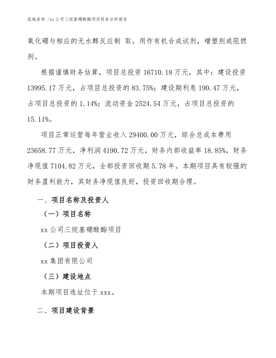 xx公司三烷基硼酸酯项目财务分析报告（范文）_第3页