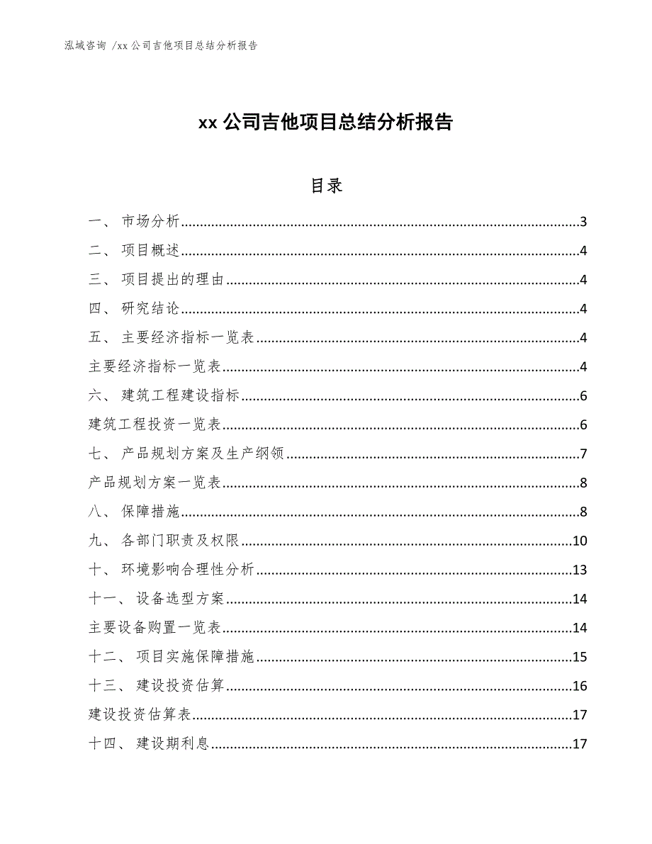 xx公司吉他项目总结分析报告（范文模板）_第1页