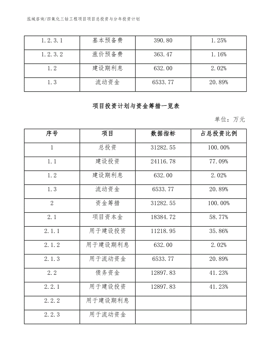 四氧化三钴工程项目项目总投资与分年投资计划（完整版）_第3页