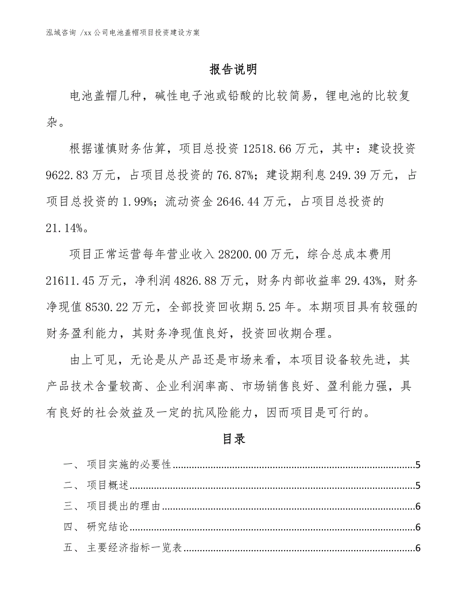 xx公司电池盖帽项目投资建设方案（范文）_第2页