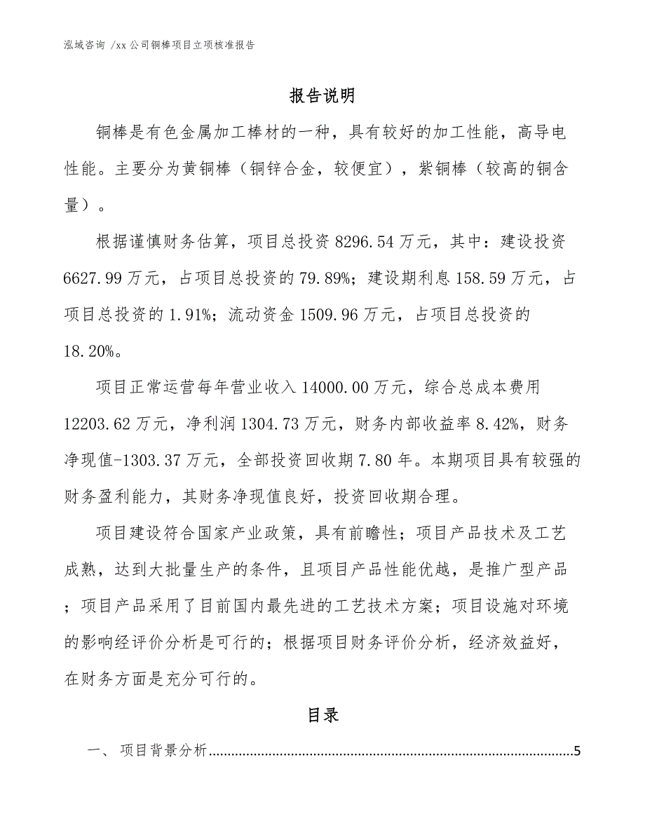 xx公司铜棒项目立项核准报告（范文模板）_第1页