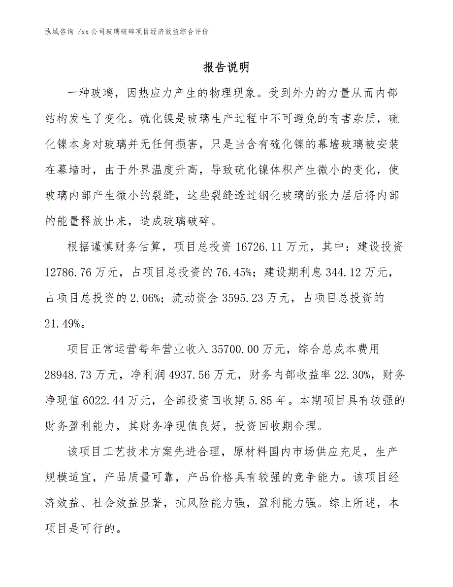 xx公司玻璃破碎项目经济效益综合评价（模板范文）_第1页