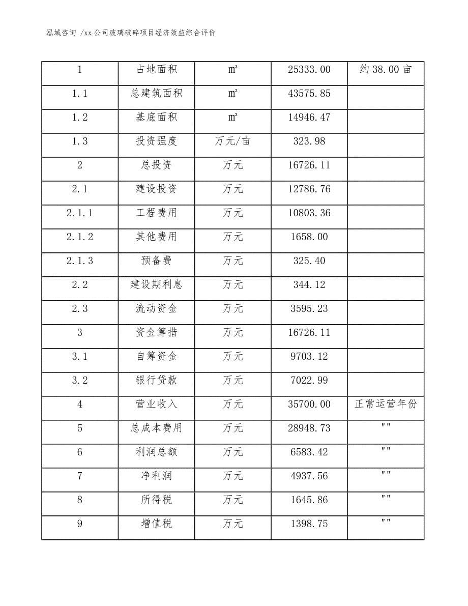 xx公司玻璃破碎项目经济效益综合评价（模板范文）_第5页