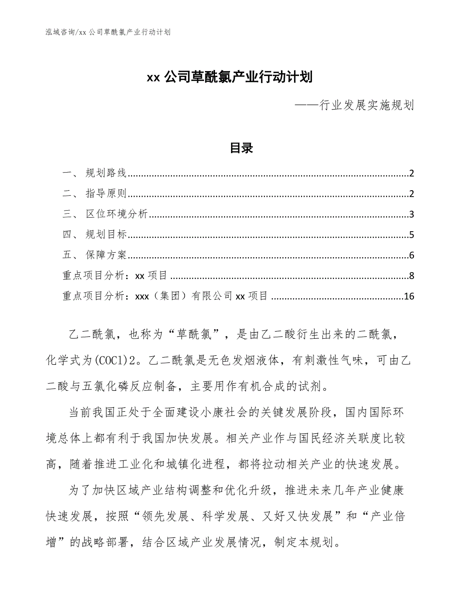 xx公司草酰氯产业行动计划（参考意见稿）_第1页