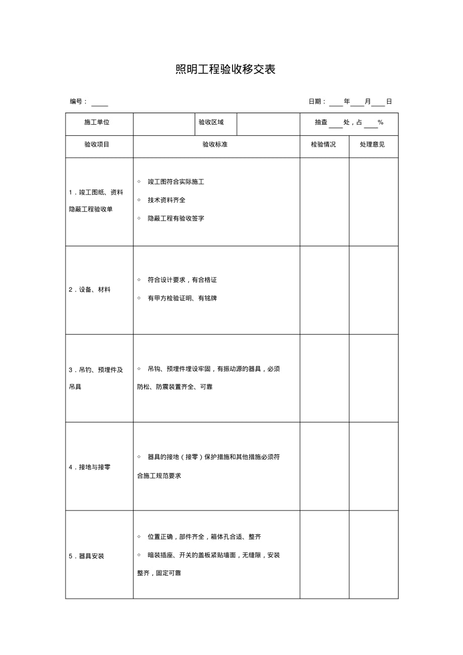 照明工程验收移交表_第1页