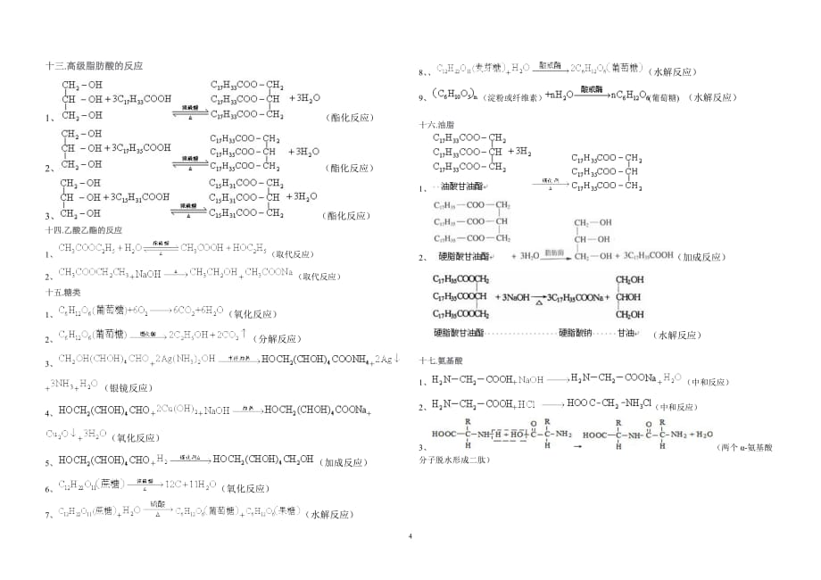 人教高中高二化学选修五有机化学方程式_第4页