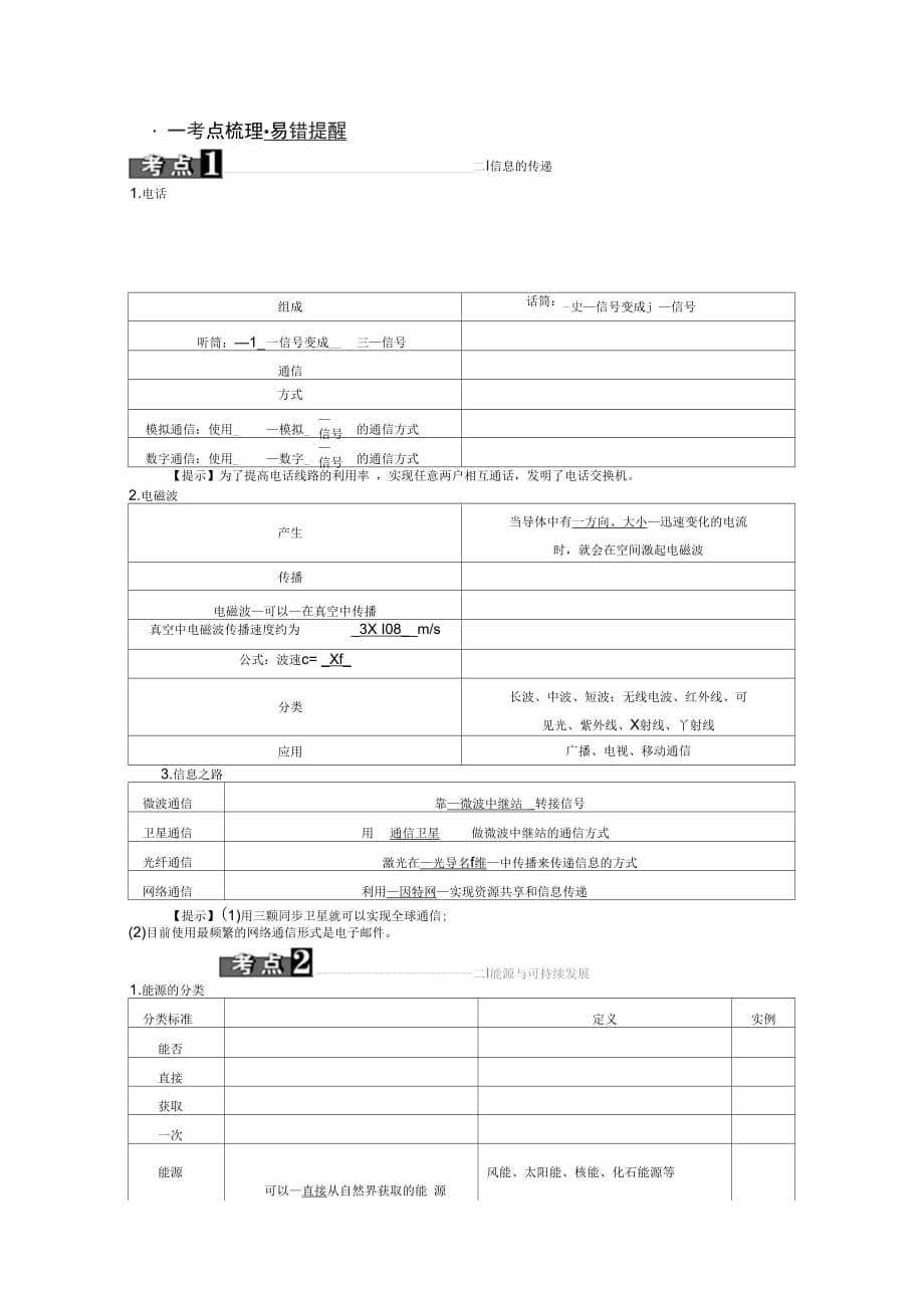 2019中考物理复习考点梳理：第24讲信息能源_第1页