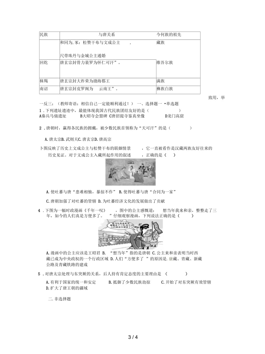 2019最新肥城市安站中学《“和同为一家”》教案_第3页