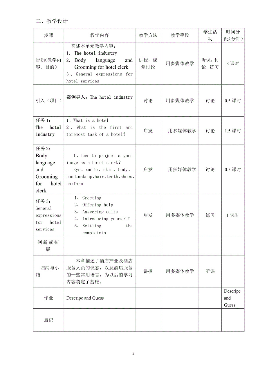 《酒店英语》教案（完整版）_第2页