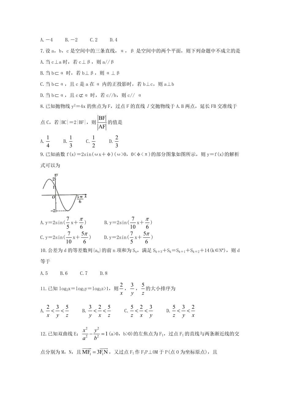 山西省晋中市2021届高三数学下学期5月统一模拟考试三模试题文(含答案)_第2页