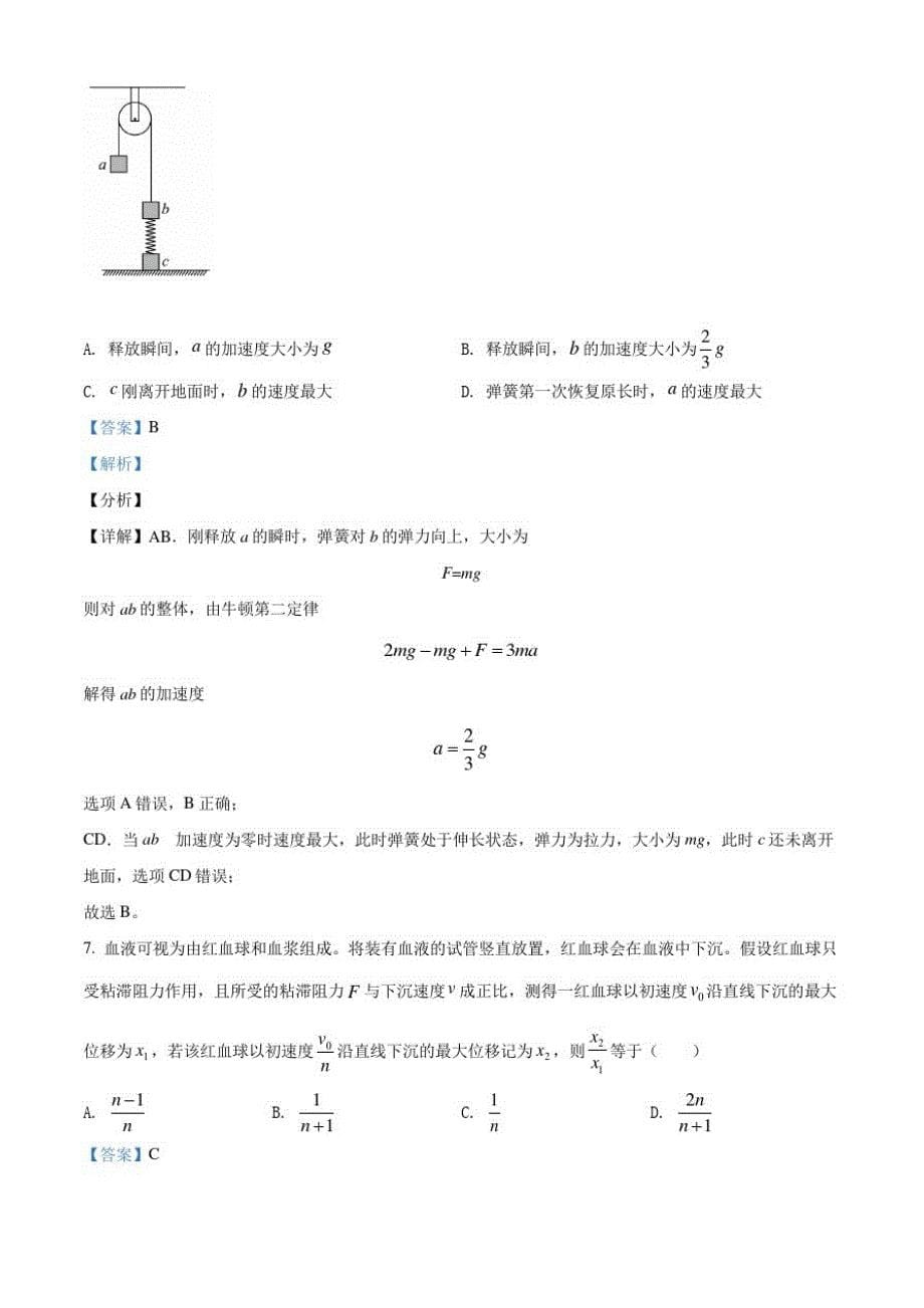 2021届湖北省武汉市高三(下)4月质量检测物理试题(解析版)_第5页