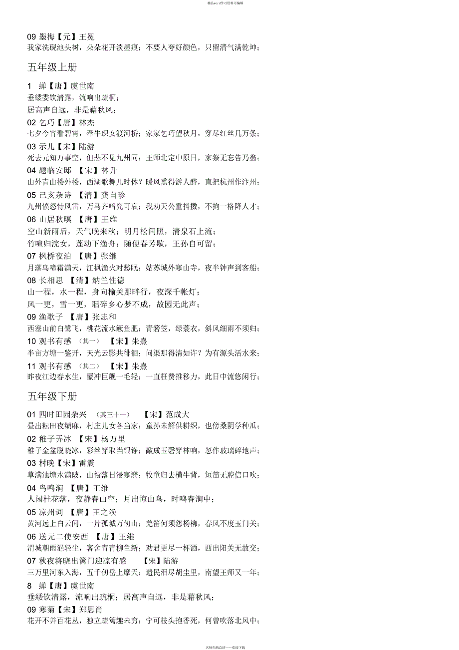 2021年新部编版语文教材诗歌整理_第4页