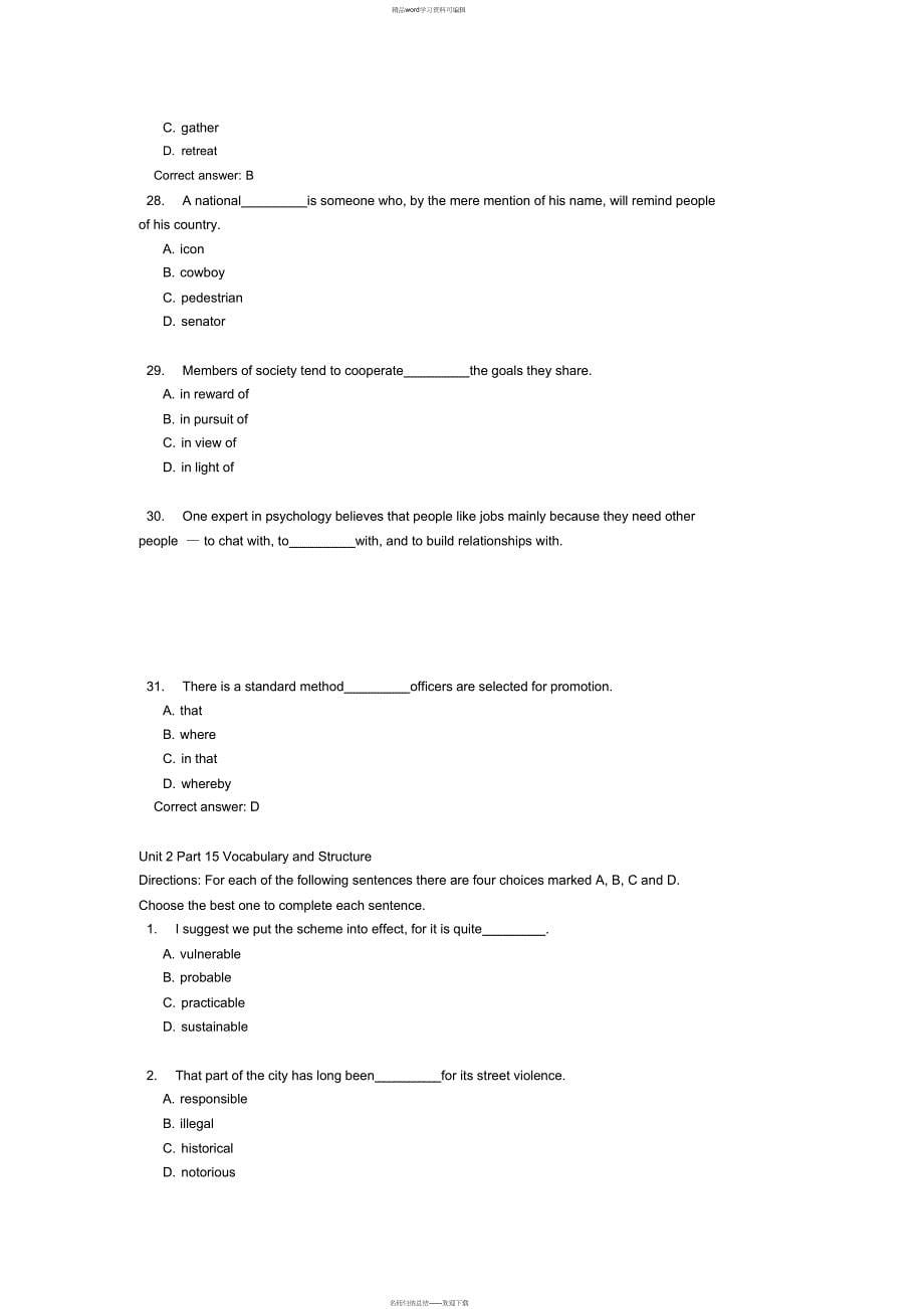 2021年新视野第三版第三册期末测试词汇与语法题库VocabularyandStructure_第5页