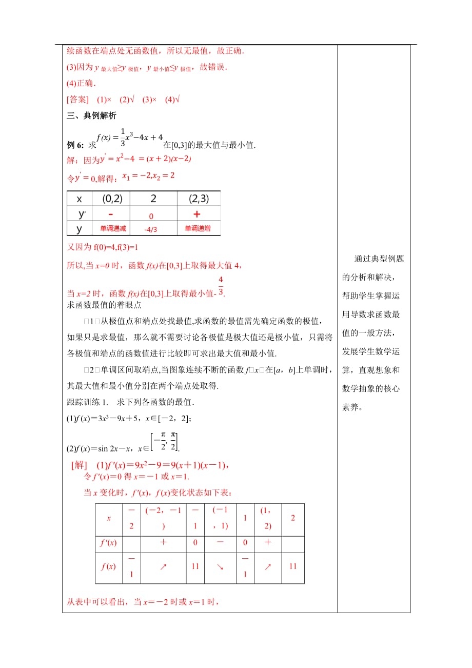 2021年人教版高中数学选择性必修第二册5.3.2《函数的极值与最大（小)值》（2）教学设计_第4页