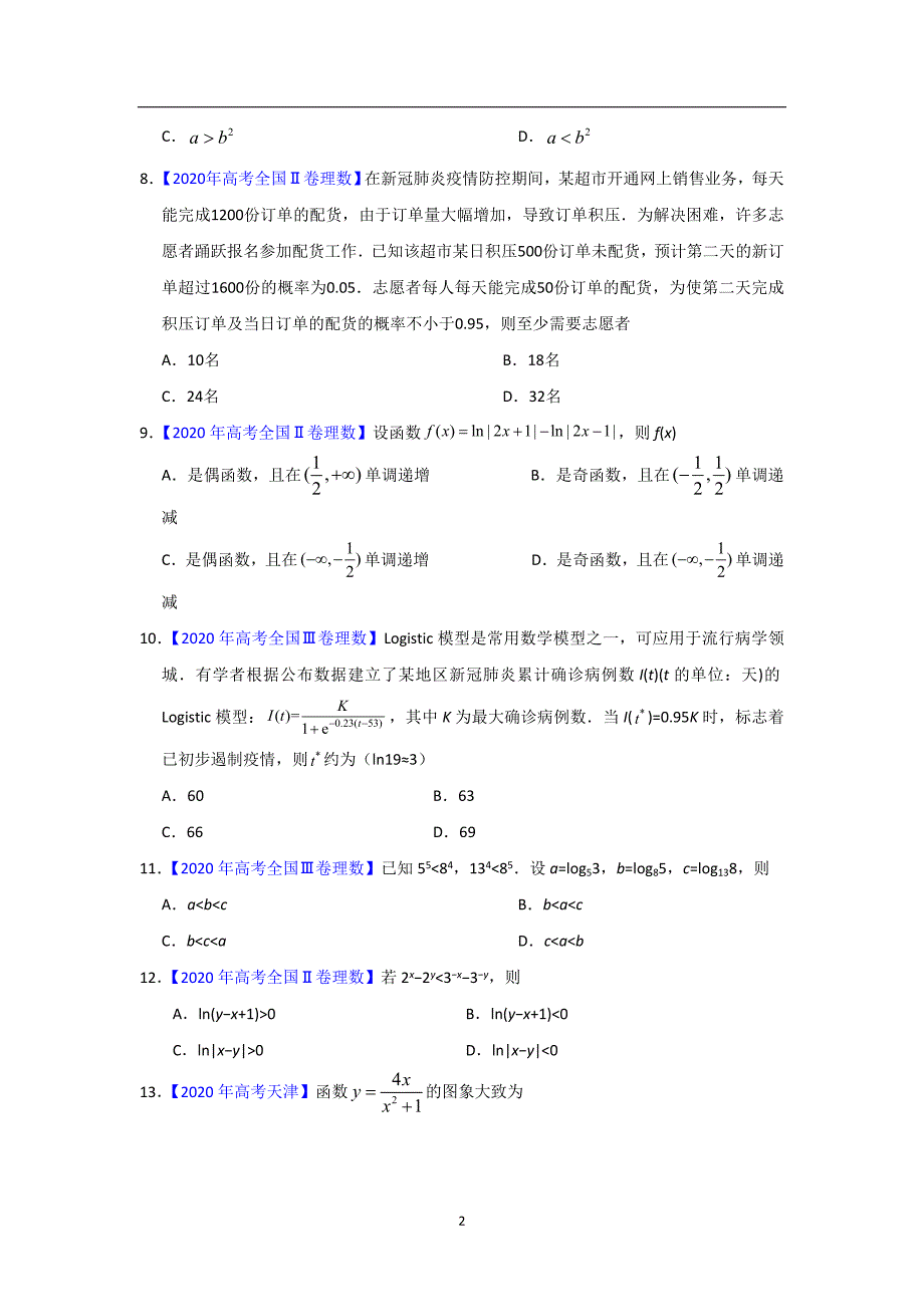 三年高考（2019-2021）数学（理）试题分项汇编——专题02 函数的概念与基本初等函数I（学生版）_第2页