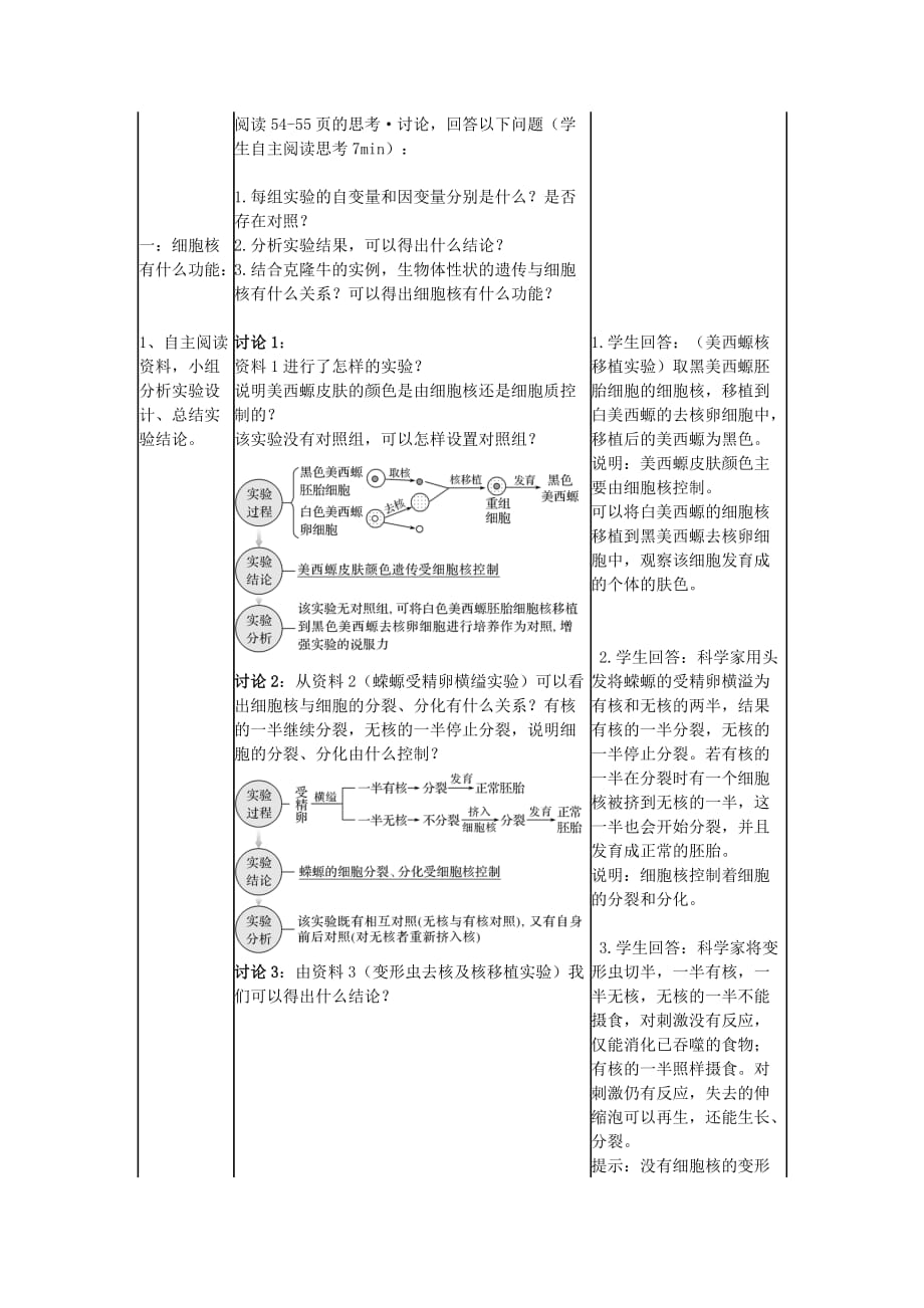 细胞核的结构和功能教案高一生物人教版必修一_第2页