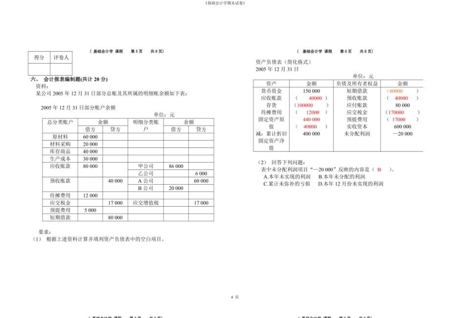 《基础会计学期末试卷》（文本）_第4页