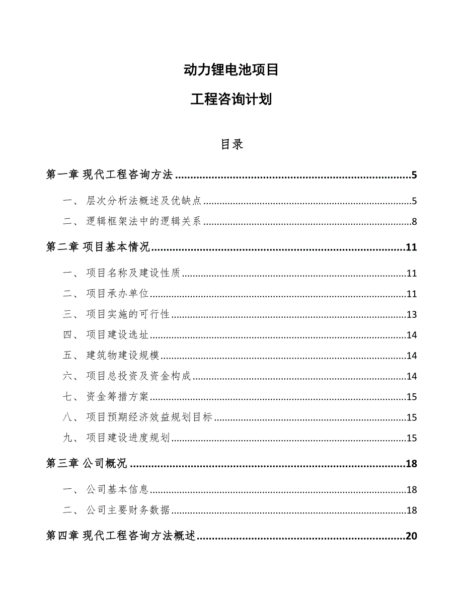 动力锂电池项目工程咨询计划_第1页