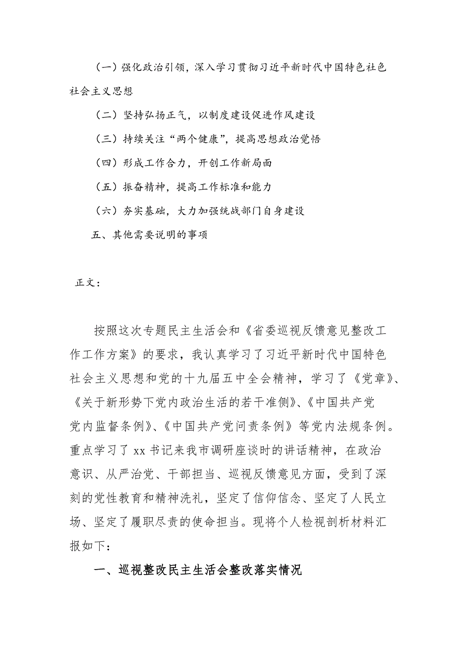 统战部长2021年巡视整改专题民主生活检视剖析材料_第2页