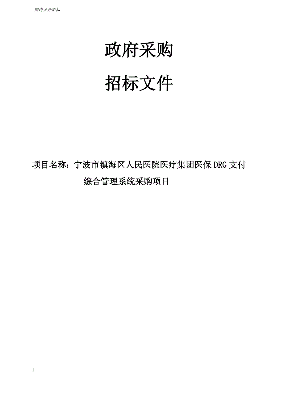 医保DRG支付综合管理系统采购项目招标文件_第1页