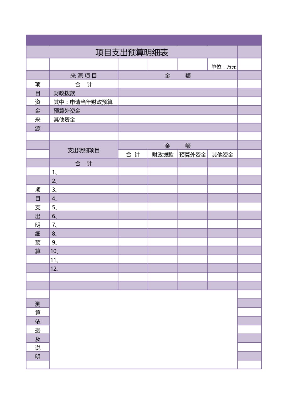 项目支出预算明细表excel模板_第1页