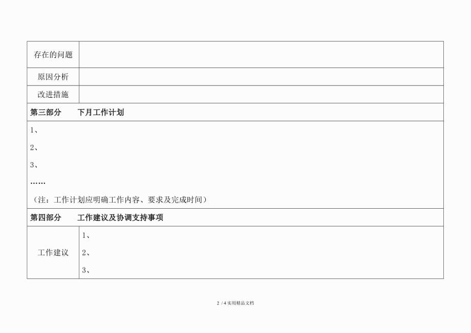 月度工作总结汇报表模版(经典实用)_第2页