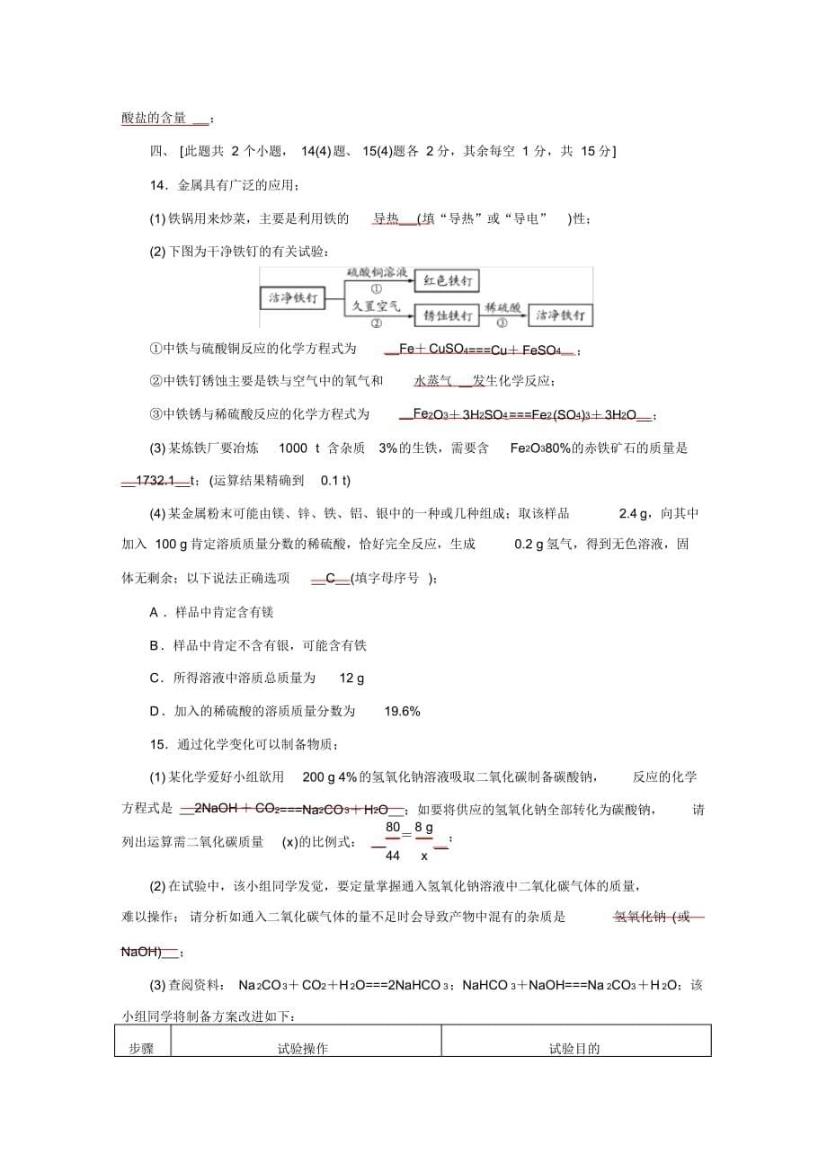 2021鲁教版中考化学模拟卷1_第5页