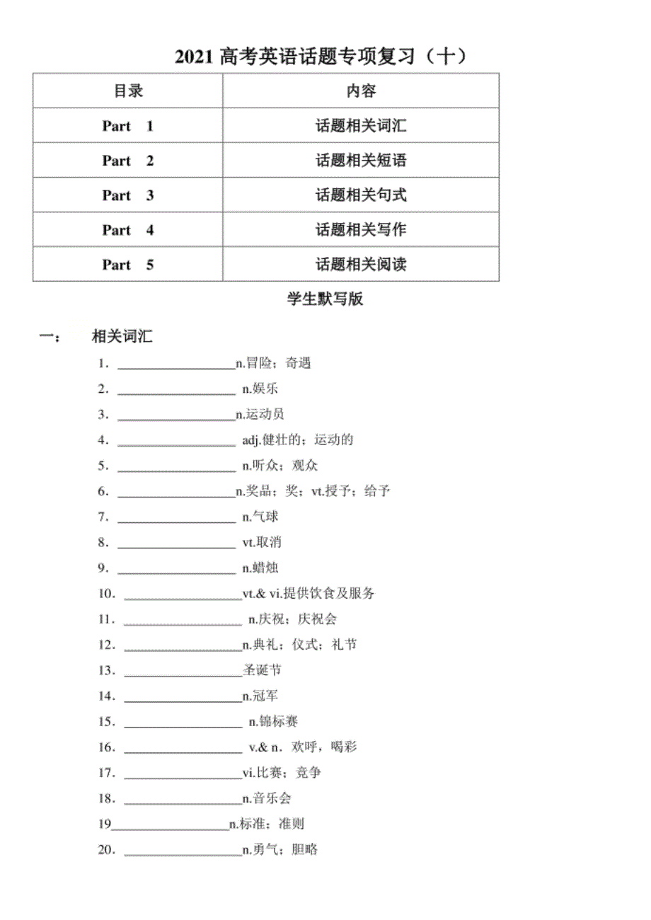 高考英语话题专项复习（十）含答案_第1页