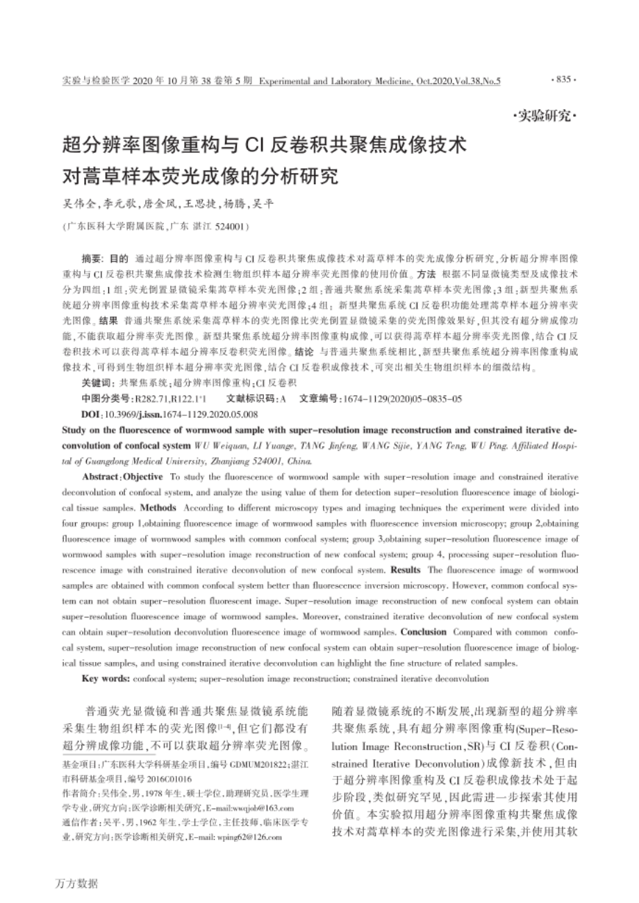 超分辨率图像重构与CI反卷积共聚焦成像技术对蒿草样_第1页