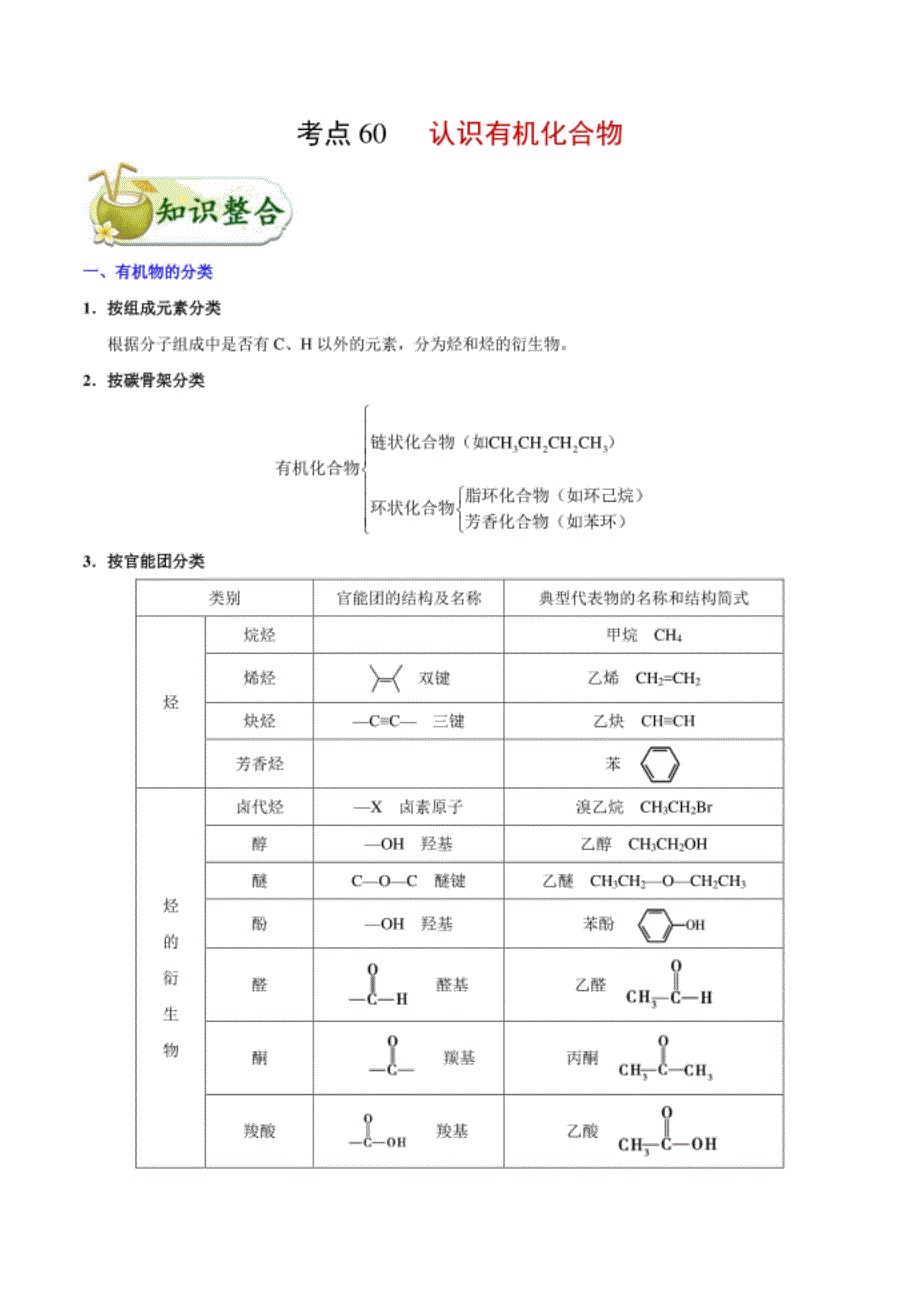 考点60 认识有机化合物——备战高考化学一轮_第1页