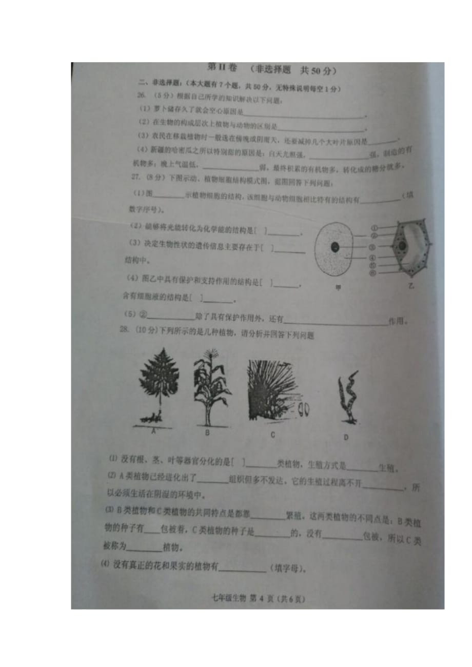 滨州市无棣县七年级生物上学期期中试题 济南版_第4页