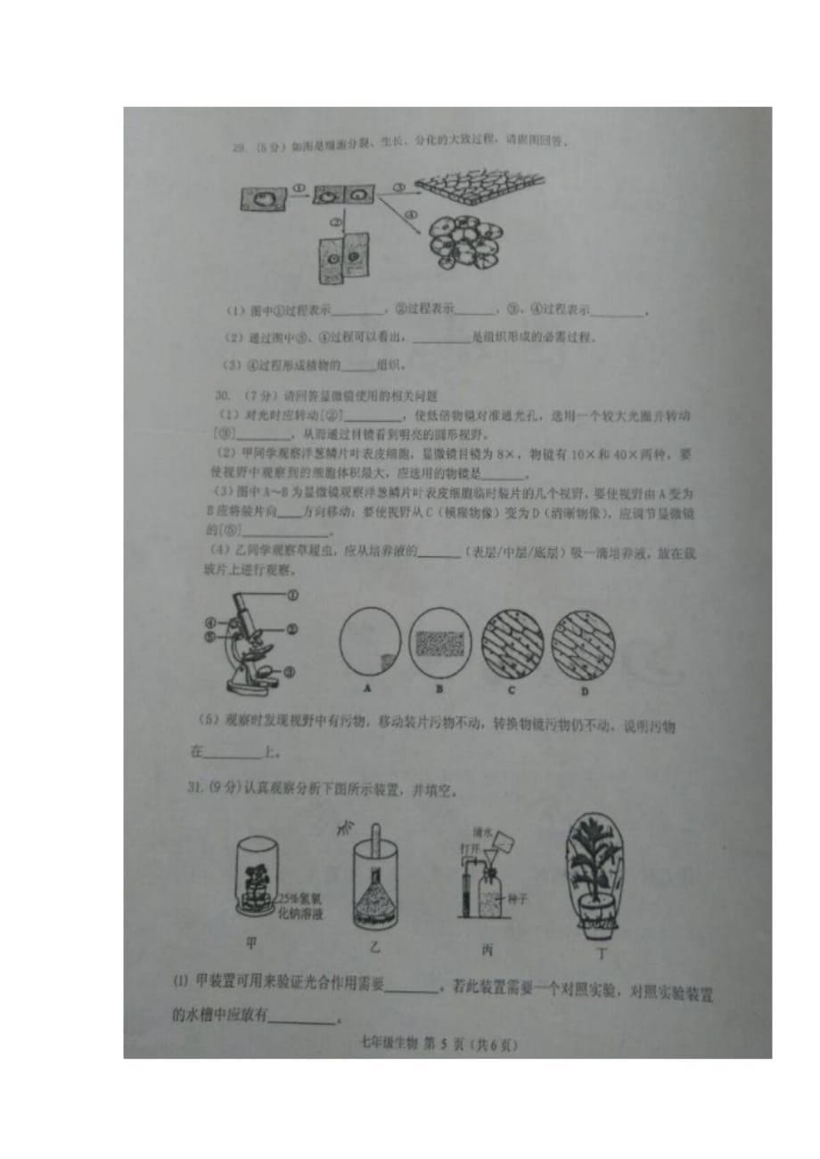 滨州市无棣县七年级生物上学期期中试题 济南版_第5页