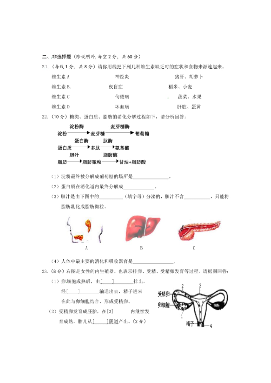 海口市七年级下学期期中考试生物试题_第3页