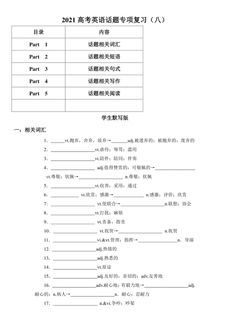 高考英语话题专项复习（八）含答案_第1页