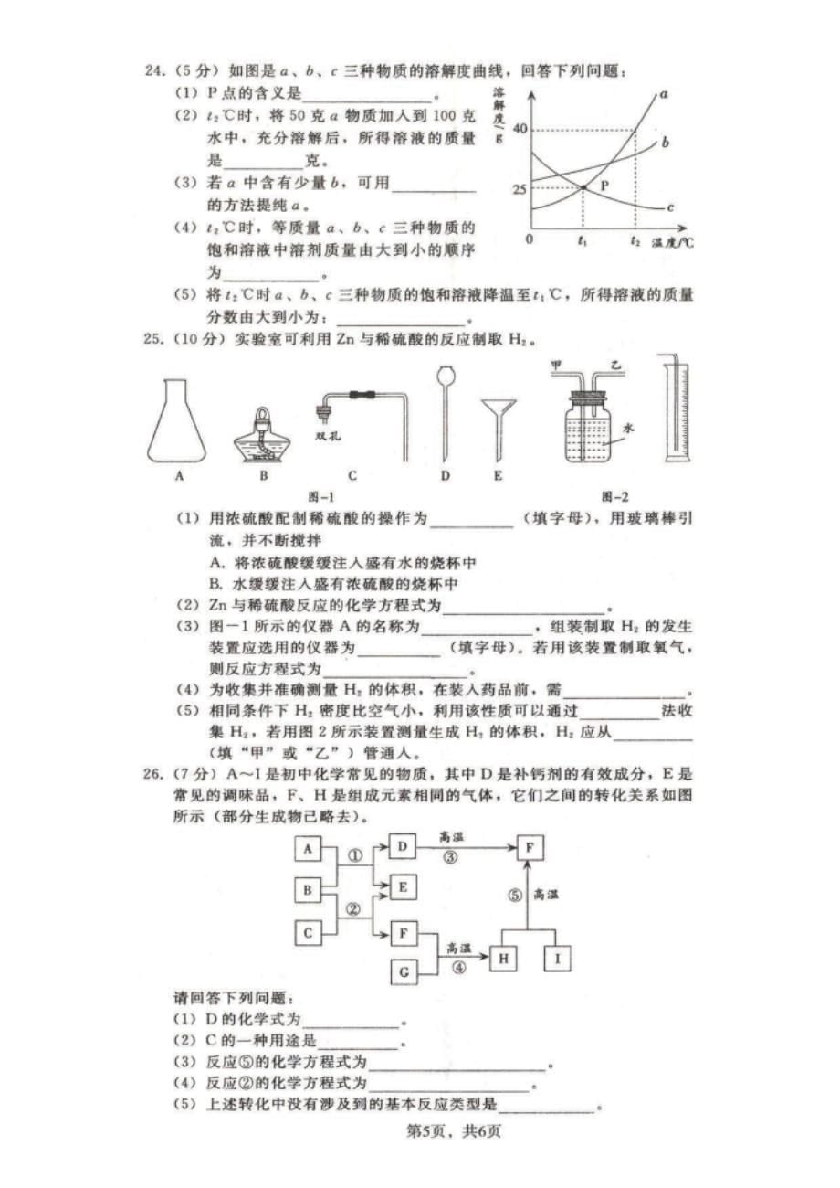 石家庄43中重点中学初三模拟化学试卷_第5页