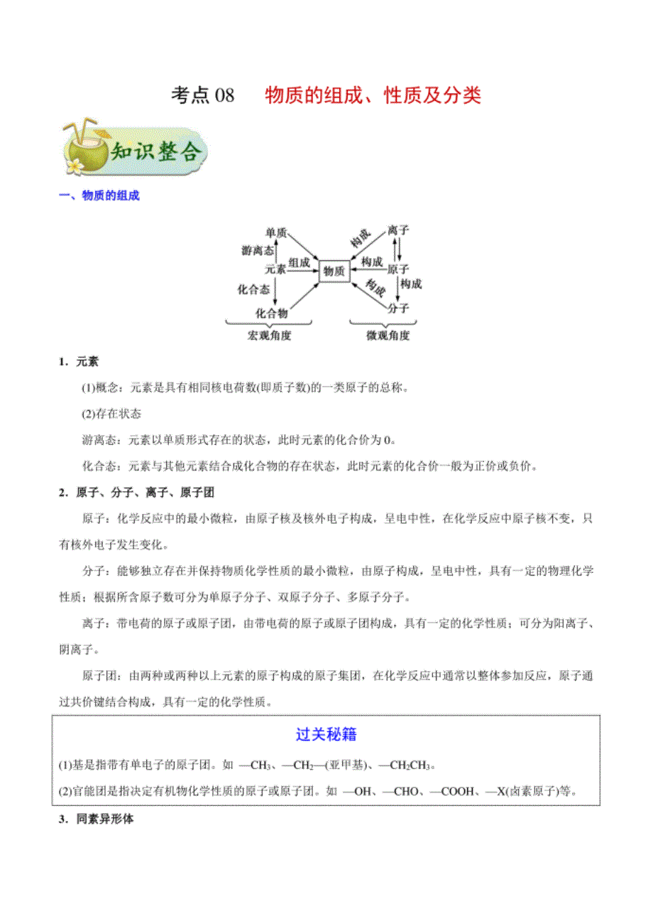 考点08 物质的组成、性质及分类——备战高考_第1页