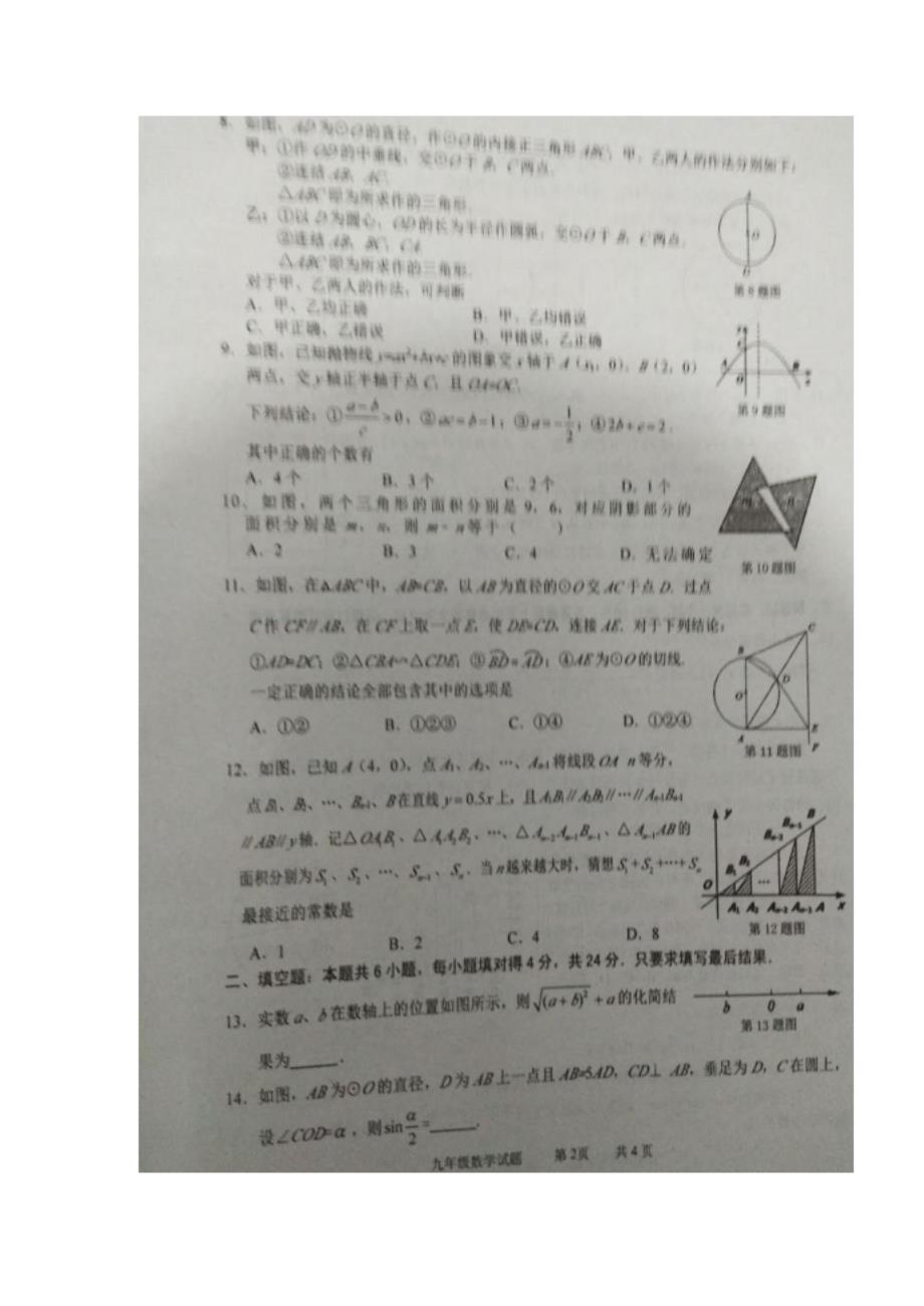 枣庄市峄城区九年级数学下学期学科素养展示试题_第2页