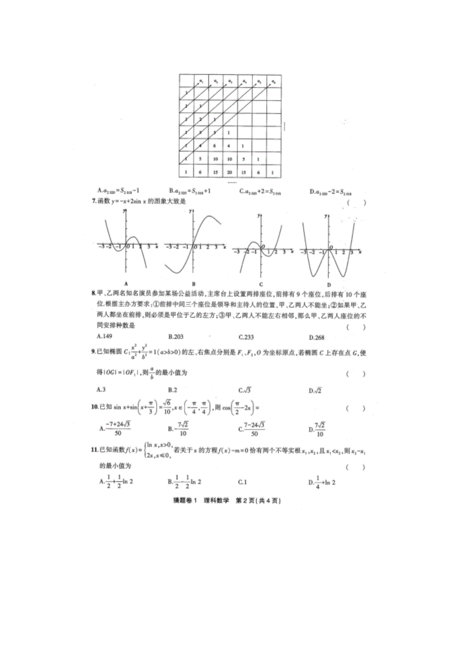 高考全国一卷高三理科数学猜题卷1+答案_第2页