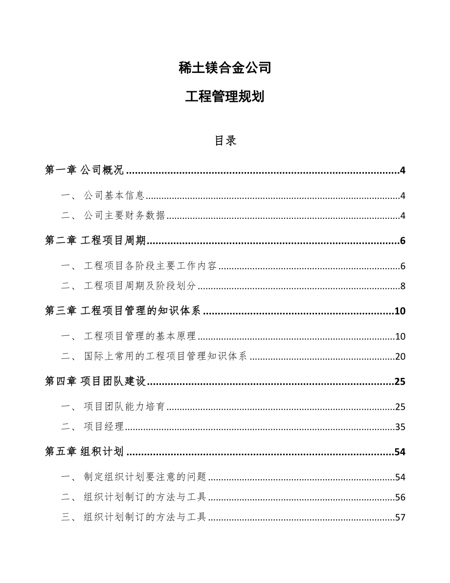 稀土镁合金公司工程管理规划_第1页